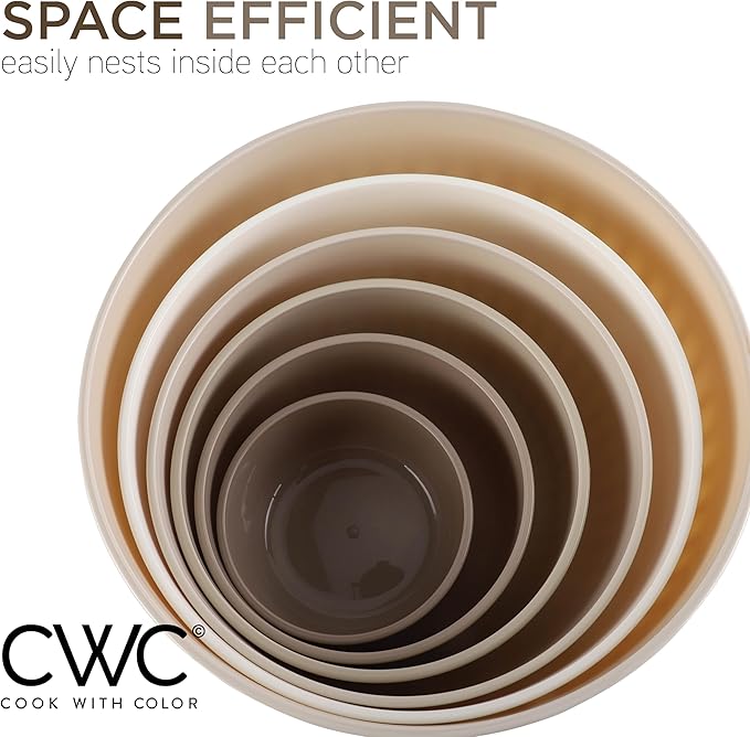 COOK WITH COLOR Prep Bowls with Lids- Wide and Deep Nesting Plastic Small Mixing Bowl Set with Lids, 12 Piece Set - Wide Bowls, Brown