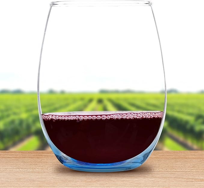 DISCOUNT PROMOS Stemless Wine Glass 9 oz. Set of 10, Bulk Pack - Great for Wedding Favors, Bachelorette Party and More - Blue Bottom Color