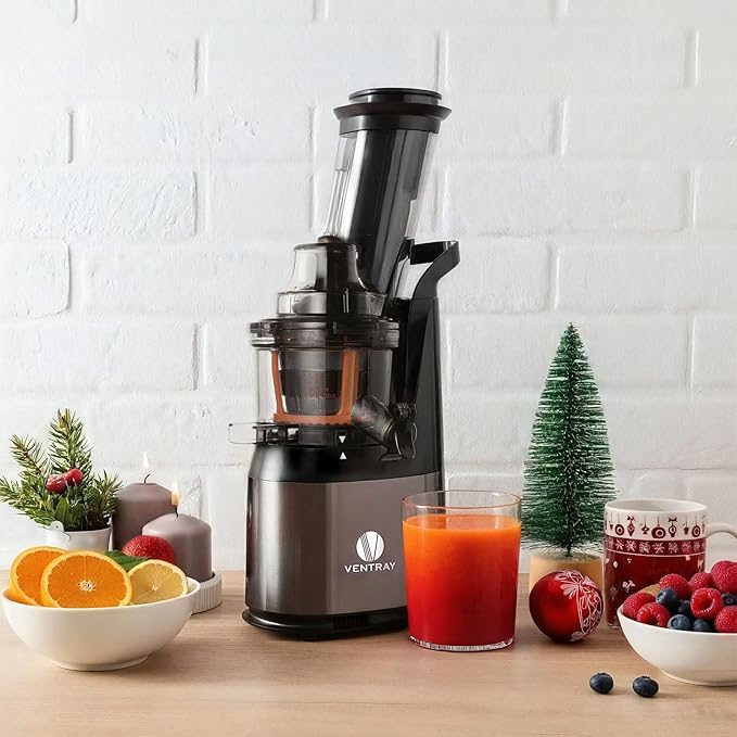 Ventray Cold Press Juicer, Slow Juicer Machine with 3-inch Large Feed Chute for Whole Fruits & Vegetables, 240W Electric Masticating Juice Extractor, High Juice Yield, Easy to Clean