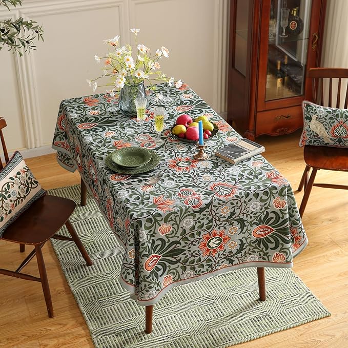 French Tablecloth for Rectangle Tables,Linen Table Cloth with Colorful Flowers Pattern,Heavy Durable Table Cover for Dining Thanksgiving Kitchen Decor Party Banquet Christmas,55"*79"