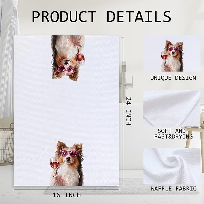 Cabana Bro Funny Wine Shetland Sheepdog Kitchen Towels, Sheltie Lover Gifts Dish Tea Hand Towels for Kitchen Bar Cart Decor, Gifts for Wine Lovers, Bar Towel for Bartender, 16x24 Inches