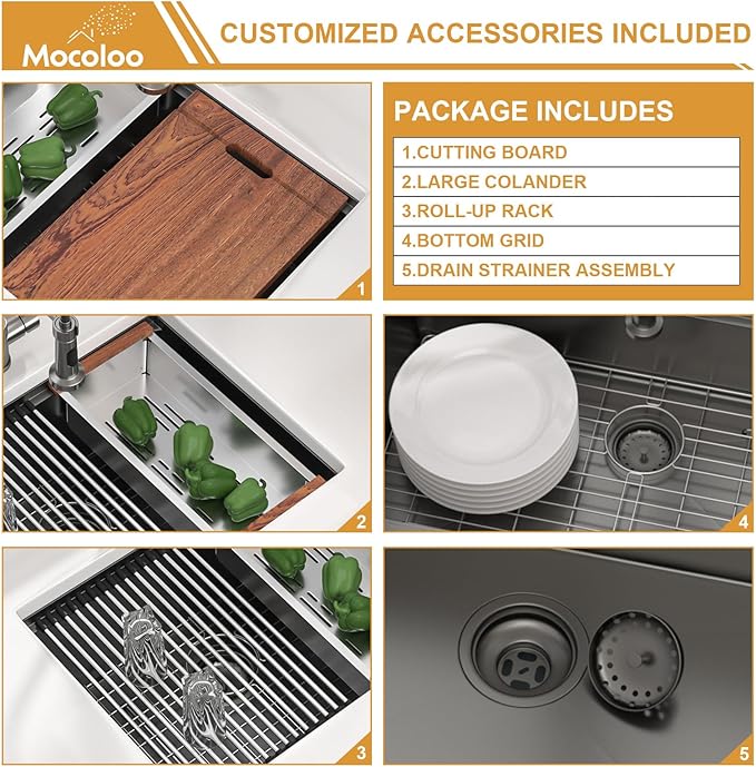 Mocoloo 23x19 Inch Black Kitchen Sink Undermount Stainless Steel Single Bowl Kitchen Sinks Workstation All In One 23 In Bar Prep Small Handmade Sink