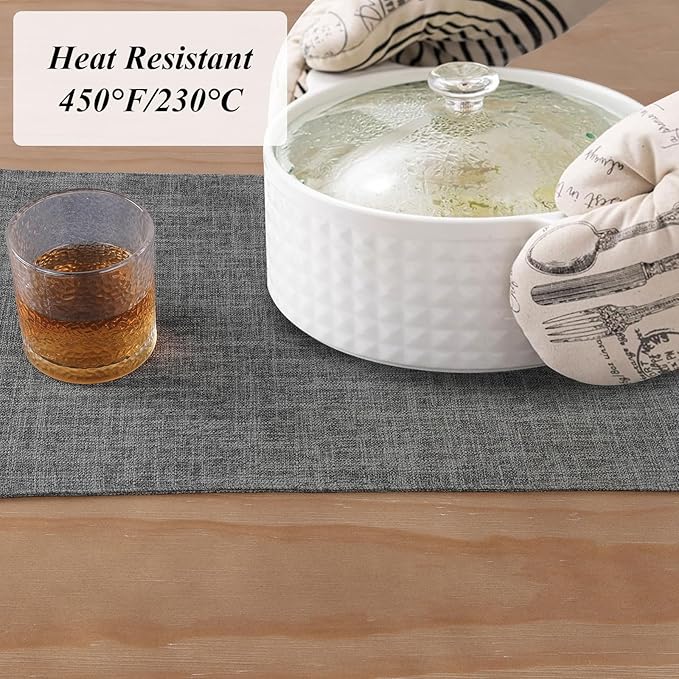 SHACOS Woven Fabric Placemats Set of 4 Heat Resistant Place Mats Non Slip Washable Double Layer Cloth Placemats Reversible Table Mats Kitchen Dining Table Decor (4, Dark Grey)