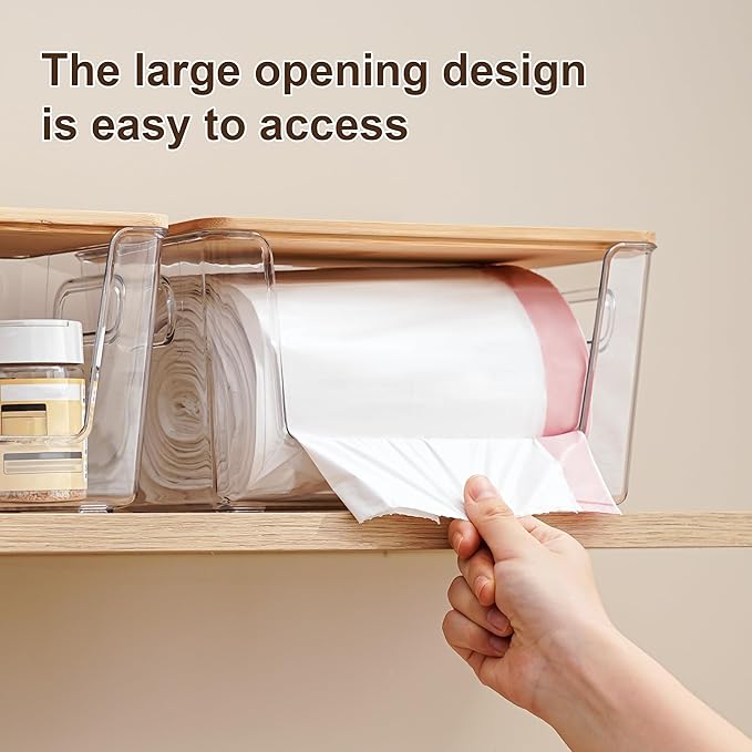 Citylife Stackable Storage with Bamboo Tops and Handles, Laundry Room Organization and Storage for Home, Kitchen, Under-Sink Garbage Bag Dispenser