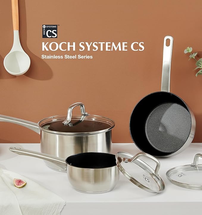 KOCH SYSTEME CS Stainless Steel Saucepan Set, 1 Quart & 2 Quart Sauce Pan Sets with Nonstick Coating, Stainless Steel Pot Set, Induction Steel Pots, Easy to Clean, Oven Safe