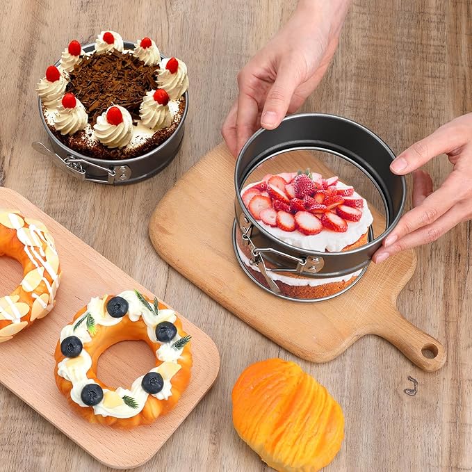 8 Pcs 4.7 Inch Springform Pan with Removable Bottom, Nonstick, Round Springform Cake Pan, Leakproof Mini Cheesecake Pan with Stainless Steel Spring Buckles for Baking Kitchens Restaurant (Black)