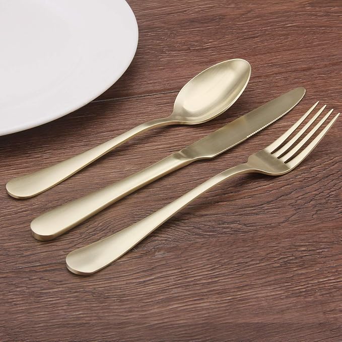 Matte champagne Silverware Set, 20-Piece Stainless Steel Flatware Set, Kitchen Utensil Set Service for 4, Tableware Cutlery Set for Home and Restaurant, Satin Finish, Dishwasher Safe