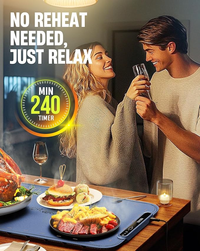 Warming Mat for Food, VEPOKA Food Warmer Mat for Countertop, Electric Warming Tray with 7 Temp Levels & Auto Shut-Off, Food Warmers for Parties, Ideal Gift for Kitchen & Buffet Use