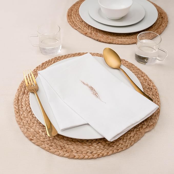 Blue Needles Solid Cloth Napkins Set of 6 White 100% Cotton Dinner Napkins 18x18 inches - Soft, Reusable, Absorbent & Washable Fall Thanksgiving Linen, Ideal for Events, Parties & Everyday Use