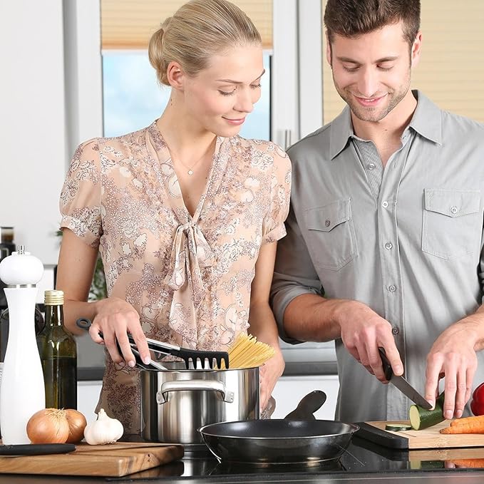 Upgraded Silicone Spaghetti Spoon and Pasta Tong Set – Sturdy Pasta Fork with Teeth, Noodle Spoon Server, and Multi-Purpose Tongs for Cooking and Serving