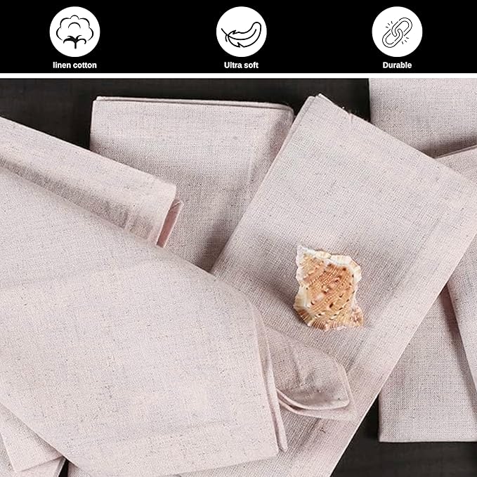 Bedding Craft Linen Flax Cotton Cloth Dinner Napkins Set of 12 – 18x18 Natural Hemstitched Reusable Fabric Napkins for Weddings, Parties, Dinners & Table Décor – Elegant & Durable