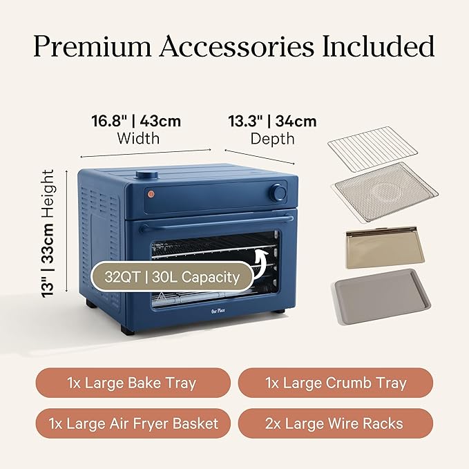 Our Place Large Wonder Oven Pro | 8-in-1 Digital Countertop Oven with Large 32Qt quarts | Non-toxic, Quartz & Stainless Steel | Air Fry, Toast, Roast, Bake, Broil, Reheat & Dehydrate | Blue Salt