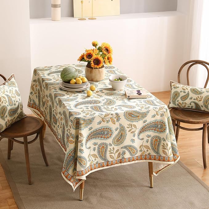 patdrea Designer French Vintage Table Cloth,Italian Floral Tablecloth for Rectangle Tables,Country Summer Linen Tablecloth,Wrinkle Free Table Cover for Kitchen Dining,Christmas,63" x 87"