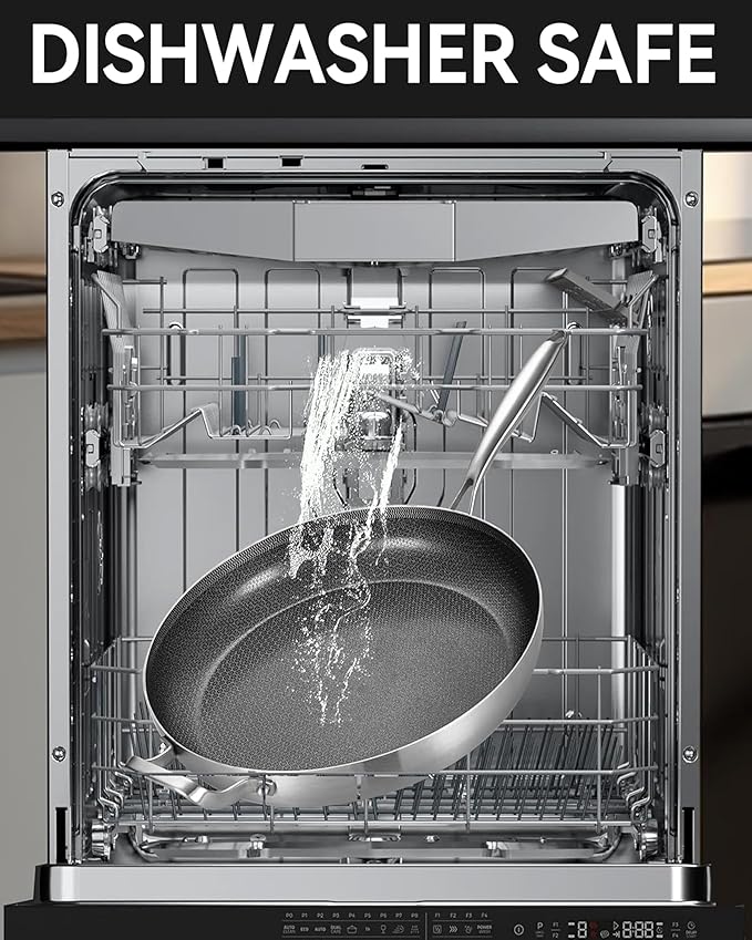 14-Inch Nonstick Hybrid Frying Pan with Lid, Ceramic Coated Tri-Ply Stainless Steel Induction Chef's Pan, Large Skillet, PFOA Free, Oven & Dishwasher Safe for All Stoves, Detachable Handle