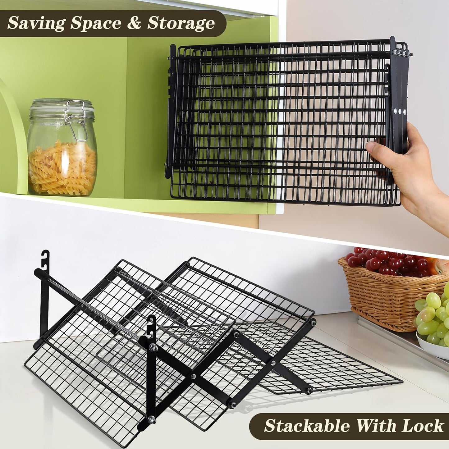 Pleafind 3 Tier Collapsible Cooling Rack - 3 Setting Design, Adjustable & Stackable Baking Rack, 5 Modes Cooling Racks for Cooking and Baking, Roasting & Grilling Gifts for Picnic Party