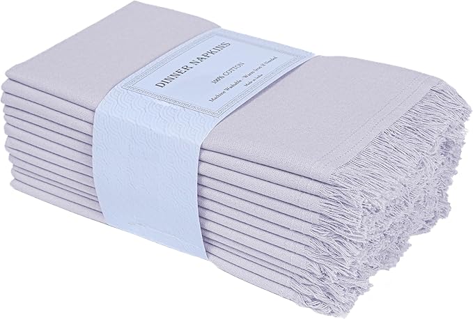 Bedding Craft Cotton Cloth Dinner Napkins Set of 12 – 18x18 Lavender Blue with Frayed Selvedge Edges – Reusable Machine Washable Fabric Napkins for Weddings, Baby Showers & Parties
