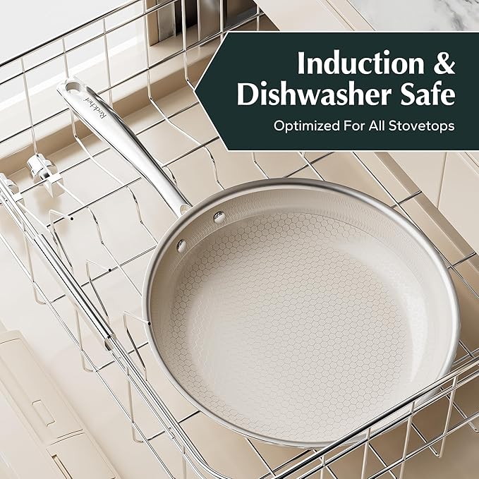 Redchef Hybrid Ceramic Non Stick Fry Pan Set 2 Piece, 9.5, 11 Inch, Kitchen Frying Pans, Skillet Tri-Ply Stainless Steel & Aluminum, All Cooktops