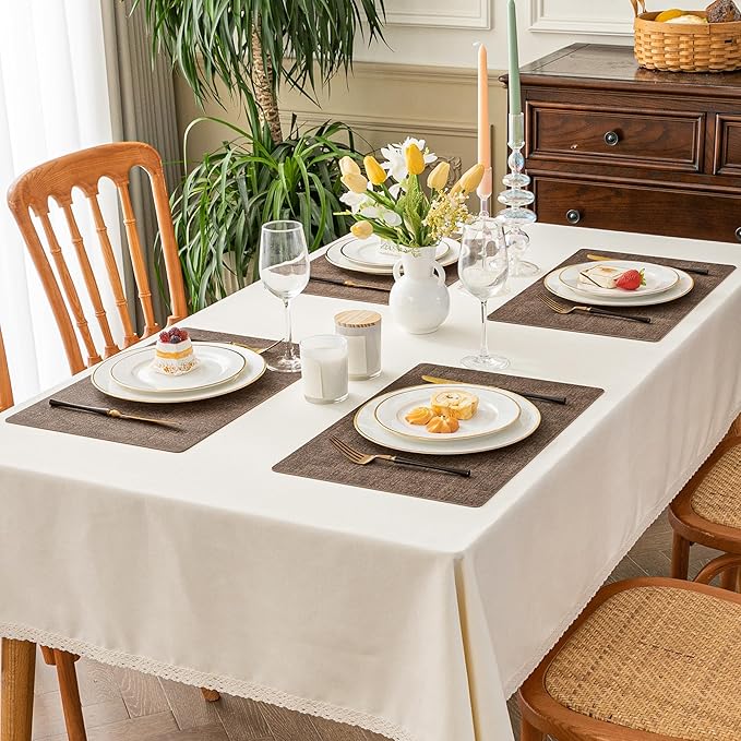 Romanstile Vinyl Placemats Set of 6-12 X 18 Inch - Heat Resistant Place Mats 100% Waterproof Oilproof Wipeable Reversible Faux Leather Table Mats for Kitchen/Dining/Party/Outdoor, Brown