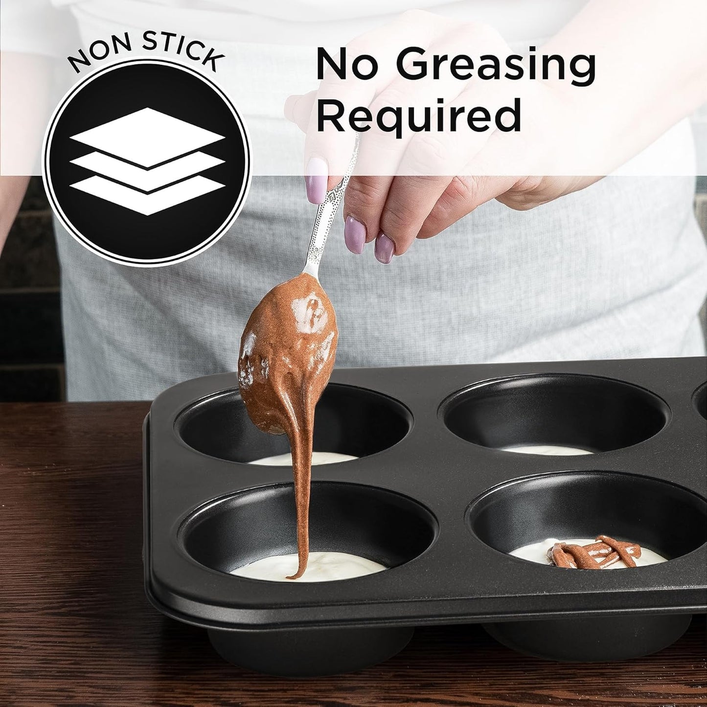 Wrenbury Jumbo Muffin Pan 6 Cup - Nonstick XL Deep Muffin Pan for Baking 3.75" Cup - Big Cup Tin - Oversized Extra Large Cupcake Mold - Dishwasher Safe - PTFE Free