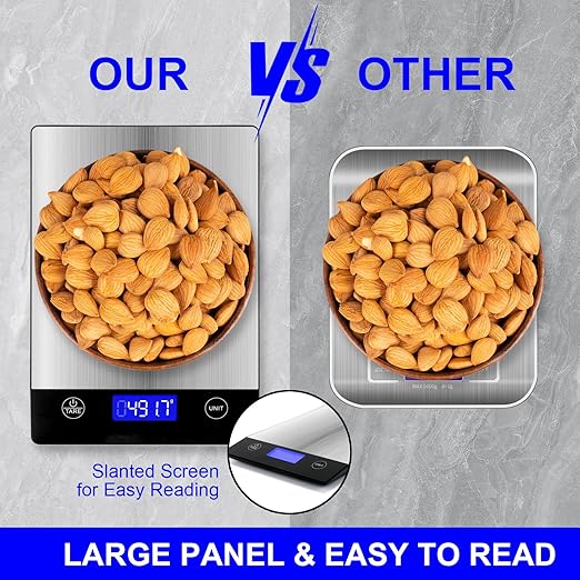 Rechargeable Food Scale, 22lb Digital Kitchen Scale for Food in Gram and Ounce, 0.1oz/1g Precise, 304 Stainless Steel, Perfect for Meal Prep, Cooking, and Baking, Batteries and Charging Cable