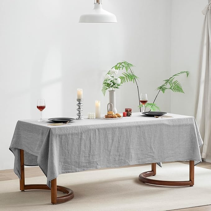 EVERLY 100% Pure Linen Rectangle Tablecloths 60x84Inches for Dining,Buffet Parties,Picnic,Events,Weddings and Restaurants,Decorative Halloween,Thanksgiving Machine Washable Tablecloths-Light Grey