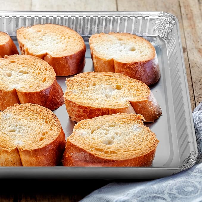 PLASTICPRO Aluminum Pans 10 Pack Disposable Cookie Sheets 13 x 17 Baking Pans Premium Quality Heavy Duty Sheet Pans