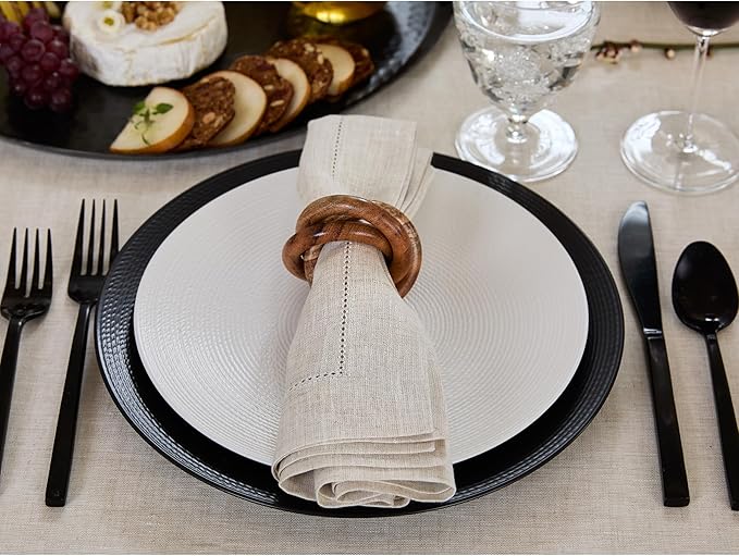 Solino Home Light Natural Linen Napkins Set of 4-100% Pure Linen Hemstitch Dinner Napkins 20 x 20 Inch for Fall, Autumn, Thanksgiving, Christmas, Holiday - Classic Hemstitch