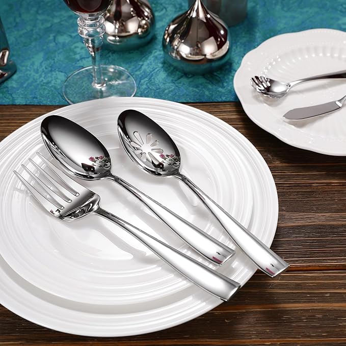 KEAWELL Premium Louis Table Utensils, 18/10 Stainless Steel, Squared Edge, Mirror Finish, Dishwasher Safe (Serving Spoons, Set of 2)