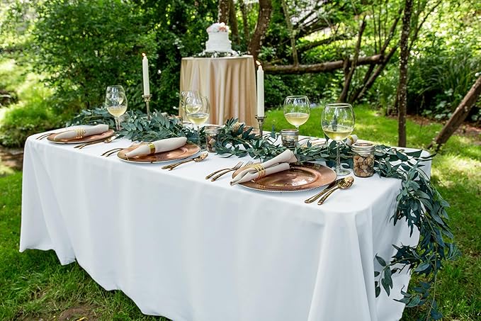 LTC LINENS 10-Pack White Rectangular Tablecloths 90 in x 132 in with Rounded Corners - Ideal for 6 ft Tables with Floor-Length Drop - Bulk Polyester Fabric Cloth Table Covers for Wedding, Party