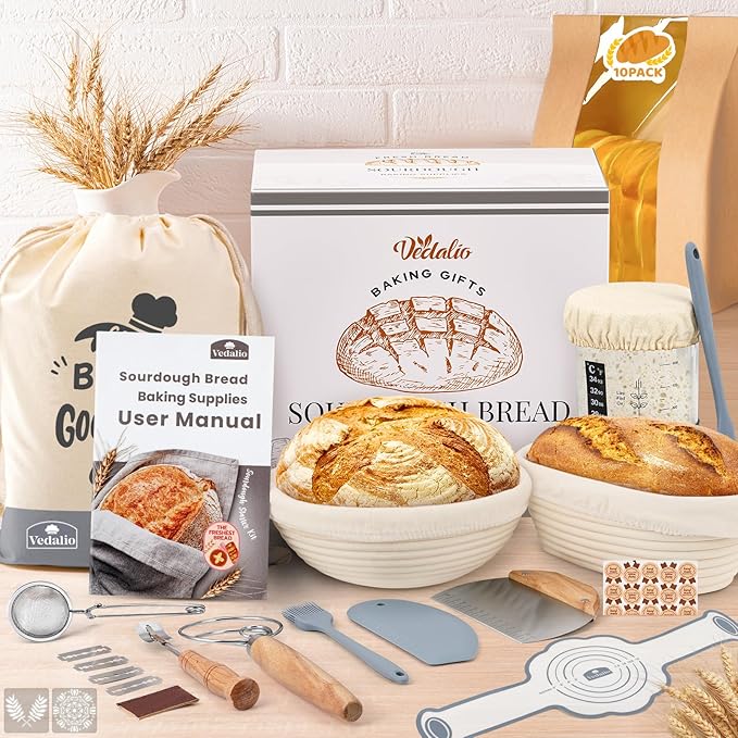 Sourdough Starter Kit, Sourdough Bread Baking Supplies, Bread Proofing Basket, Sourdough Kit for Modern Home and Kitchen, Sourdough Bread Basket, Sour Dough Kit Tools, Bread Making Tools Kit
