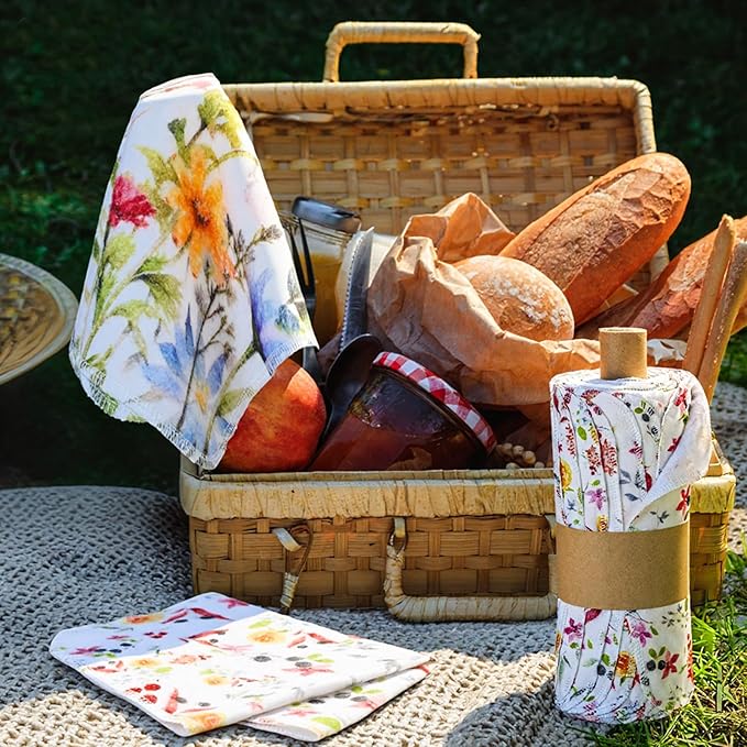 6 Pack Reusable Cleaning Cloths Washable Cotton Kitchen Dish Towels for Home Christmas Party Supplies Bulk, 9.84x11.81in (Wildflowers)