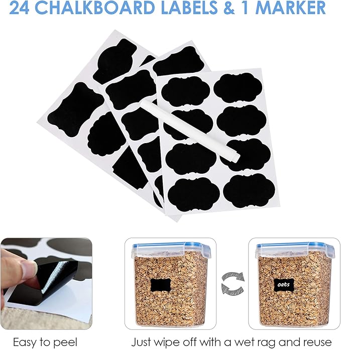 Vtopmart Airtight Food Storage Containers Set with Lids, 15pcs BPA Free Plastic Dry Food Canisters for Kitchen Pantry Organization and Storage, Dishwasher safe,Include 24 Labels, Blue