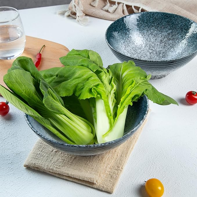 34 oz Ceramic Ramen Bowl Set of 2, Ramen Noodle Bowl with Spoons and Chopsticks 8 Inch (Stone)