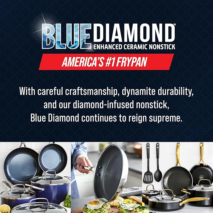 Blue Diamond Hybrid Nonstick Stainless Steel 8 Piece Cookware Set, Tri-Ply PFAS-Free Ceramic Diamond Bond Pots & Pans, Dishwasher & Oven Safe to 850F, Induction Ready, Metal Utensil Safe, Silver