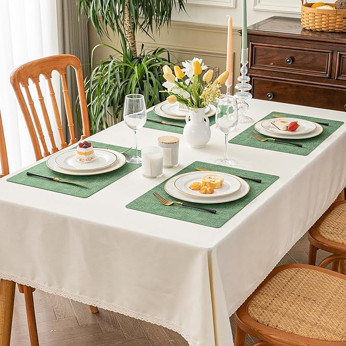 Romanstile Vinyl Placemats Set of 6-12 X 18 Inch - Heat Resistant Place Mats 100% Waterproof Oilproof Wipeable Reversible Faux Leather Table Mats for Kitchen/Dining/Party/Outdoor, Dark Green