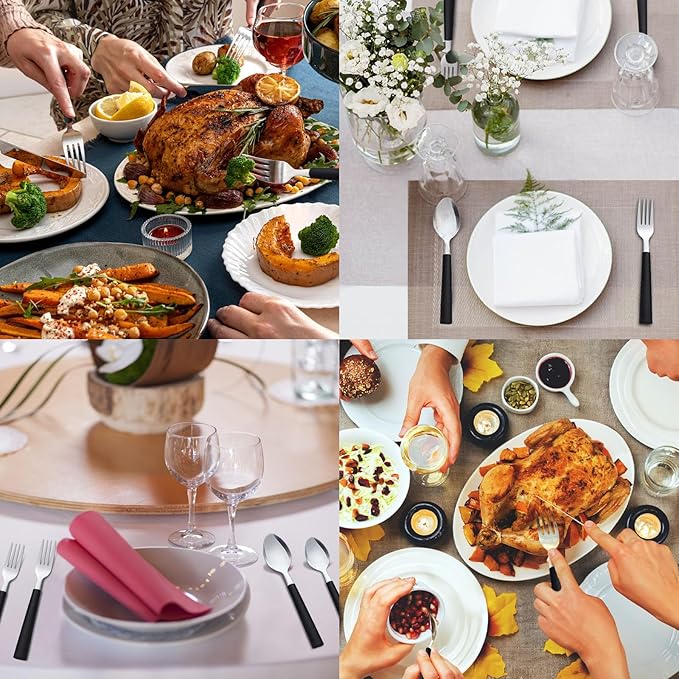 Pleafind 36Pcs Dessert Spoons Set (7.4 inches), Stainless Steel Mirror Polished Spoon with Black Frosted Handle, Spoons Silverware for Home, Kitchen, Restaurant, Dishwasher Safe