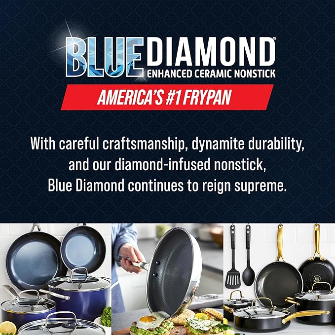 Blue Diamond Hybrid Nonstick Stainless Steel 12” Wok with Lid, PFAS-Free Ceramic Diamond Bond Stir-Fry Pan, Induction Ready, Dishwasher & Oven Safe, Metal Utensil Safe, Stay-Cool Handle, Silver
