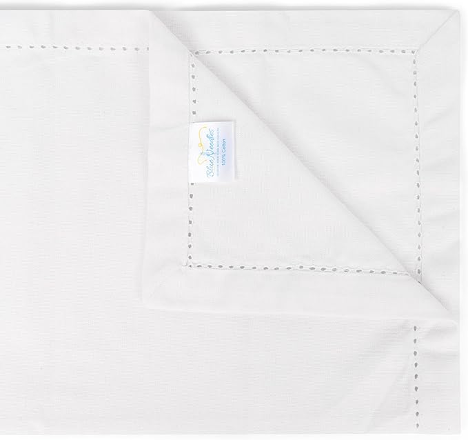 Blue Needles Set of 12 Hemstitch Linen Napkins 100% Cotton White Cloth Dinner Napkins 18x18 inches, Soft, Reusable, Absorbent, Washable, Ideal for Fall Thanksgiving Events, Parties & Everyday Use