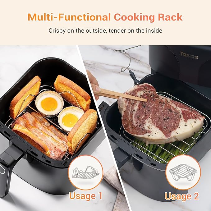 Tastee Ceramic Air Fryer, 8-in-1 Compact 5.5QT AirFryers, 450°F Digital Airfryer Dehydrator with Smart Probe, 24 Presets One-touch Cooking, In-app Recipes with Window, Dishwasher-safe & Non-stick