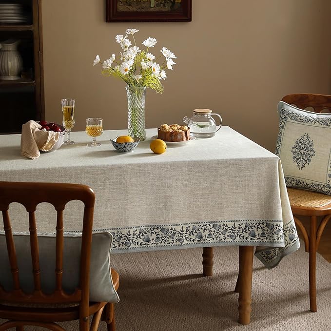 Floral Tablecloth for Square Tables,Linen Table Cloth with Thorny Vine Flower Pattern,Heavy Durable Table Cover for Dining Thanksgiving Kitchen Decor Party Banquet Christmas,67"*67"