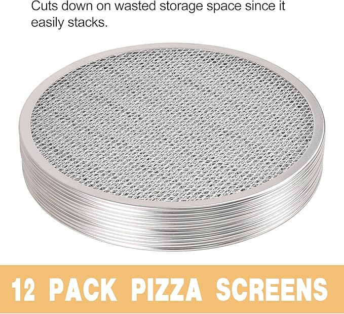 LRui Pizza Screen,14 Inch,12 Pack,Seamless Aluminum Pizza Pan With Holes.