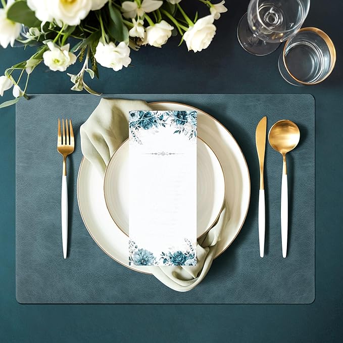 Roxifina Faux Leather Placemats Set of 8 - Vinyl Placemats Wipeable Waterproof Oil-Proof PU Place Mats Heat Resistant Reversible Table Mats for Dining, Kitchen, Outdoor, 12 x 17 Inch (Blue-Gray)