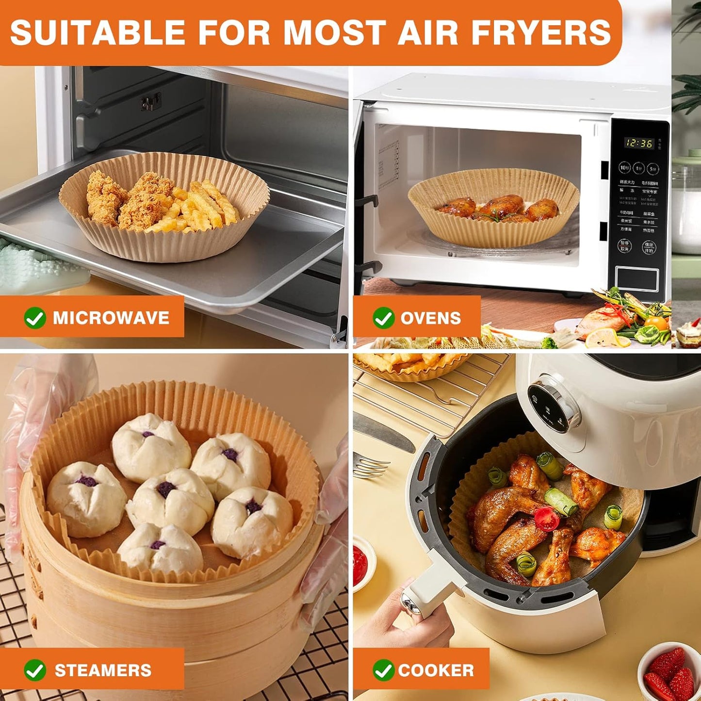 Air Fryer Paper Liners Disposable: 125PCS Non-Stick Air Fryer Parchment Paper, Food Grade Baking Liner for Baking Roasting Microwave (8IN-Round)