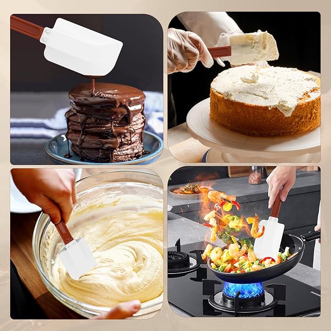 High Heat Resistant Silicone Spatulas, 13-1/2" Commercial Spatula 500°F Heat-Resistant Heavy Duty Spatula Non-Stick Scraper, Ideal for Baking/Cooking/Mixing, Commercial Dishwasher Safe, Set of 2