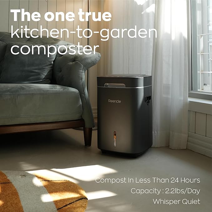 Reencle Prime Electric Composter - 14L Kitchen Composter, Decomposes Up to 2.2 lbs Food Waste Daily, Odorless Indoor Composting with Whisper-Quiet Technology & Rapid Decomposition (Silver)