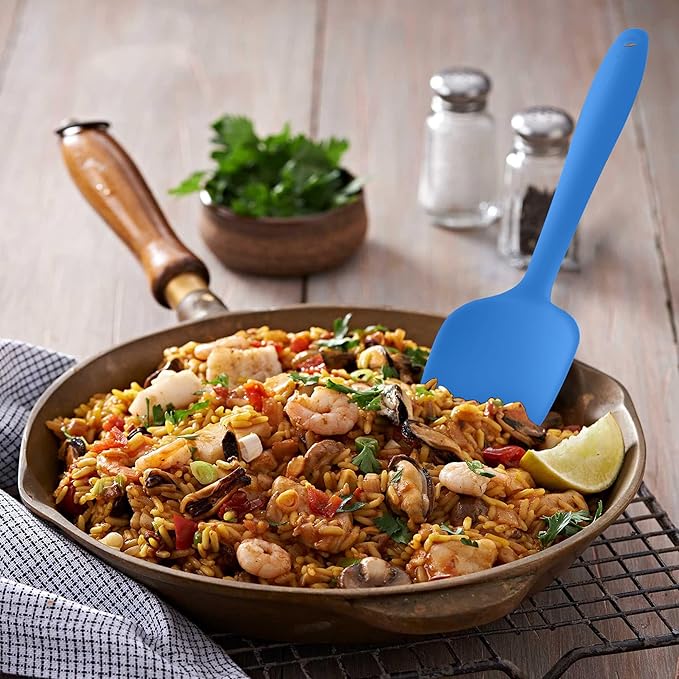 Silicone Spatulas Set Turners Tongs Cooking Utensils Set High Heat Resistant Kitchen Scraper Spatulas for Cooking Mixing Baking BPA Free Dishwasher Safe, Blue