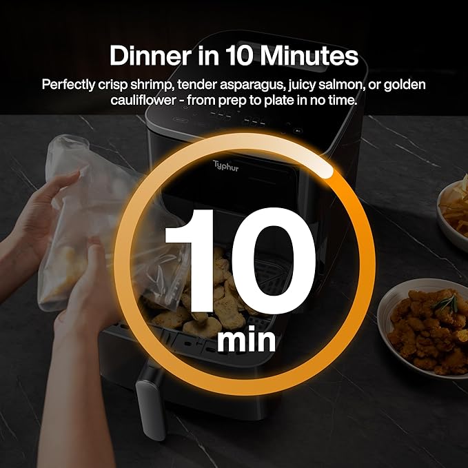 Typhur 8QT Sync Air Fryer with Built-in Wireless Meat Thermometer, 9-in-1 Smart Non Toxic Ceramic Airfryer for Quick Easy Meals, 450ยฐF Max, Cooks 6lb Whole Chicken, Dishwasher Safe, 120V