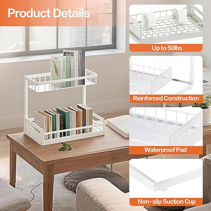 VUSIGN Under Sink Organizer, 2 Tier Pull Out Bathroom Cabinet Organizer, Under Kitchen Sink Organizers and Storage, Under Sink Shelf,1 Pack, White