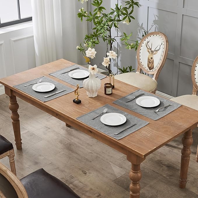 BALCONY & FALCON Placemats Set of 4 Faux Linen Cloth Place Mats Washable Waterproof Wrinkle Resistant Table Placemats for Dining Kitchen Farmhouse Indoor & Outdoor Use(Gray, 13.8”x 17.7”
