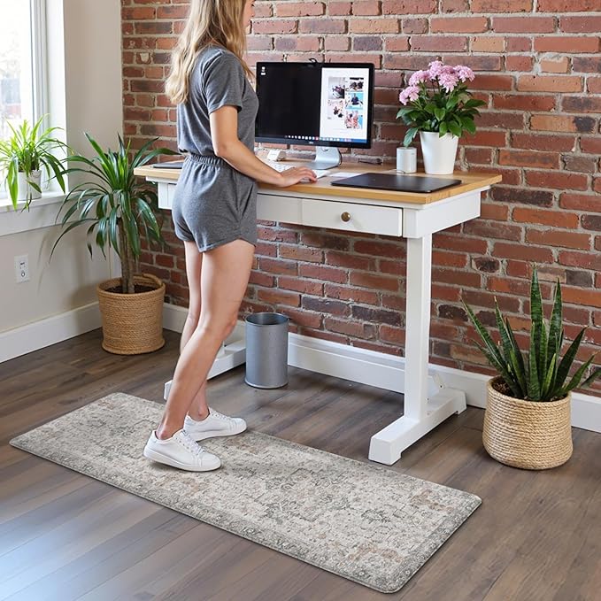 GENIMO Kitchen Mats for Floor 2PCs, Washable Anti Fatigue Mat for Cushioned, 17.3"x59"+17.3"x30", Waterproof Kitchen Rugs, Non Slip Comfort Standing Mat Rug for Home, Sink, Laundry, LightTaupeBrown